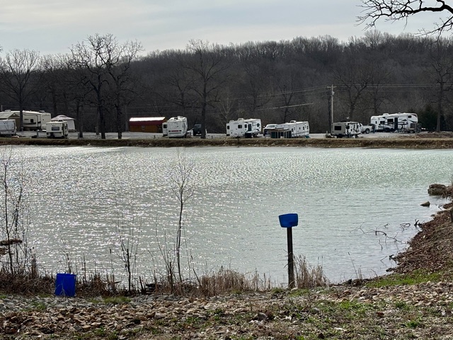On-site fishing pond at Mimosa Place RV Park